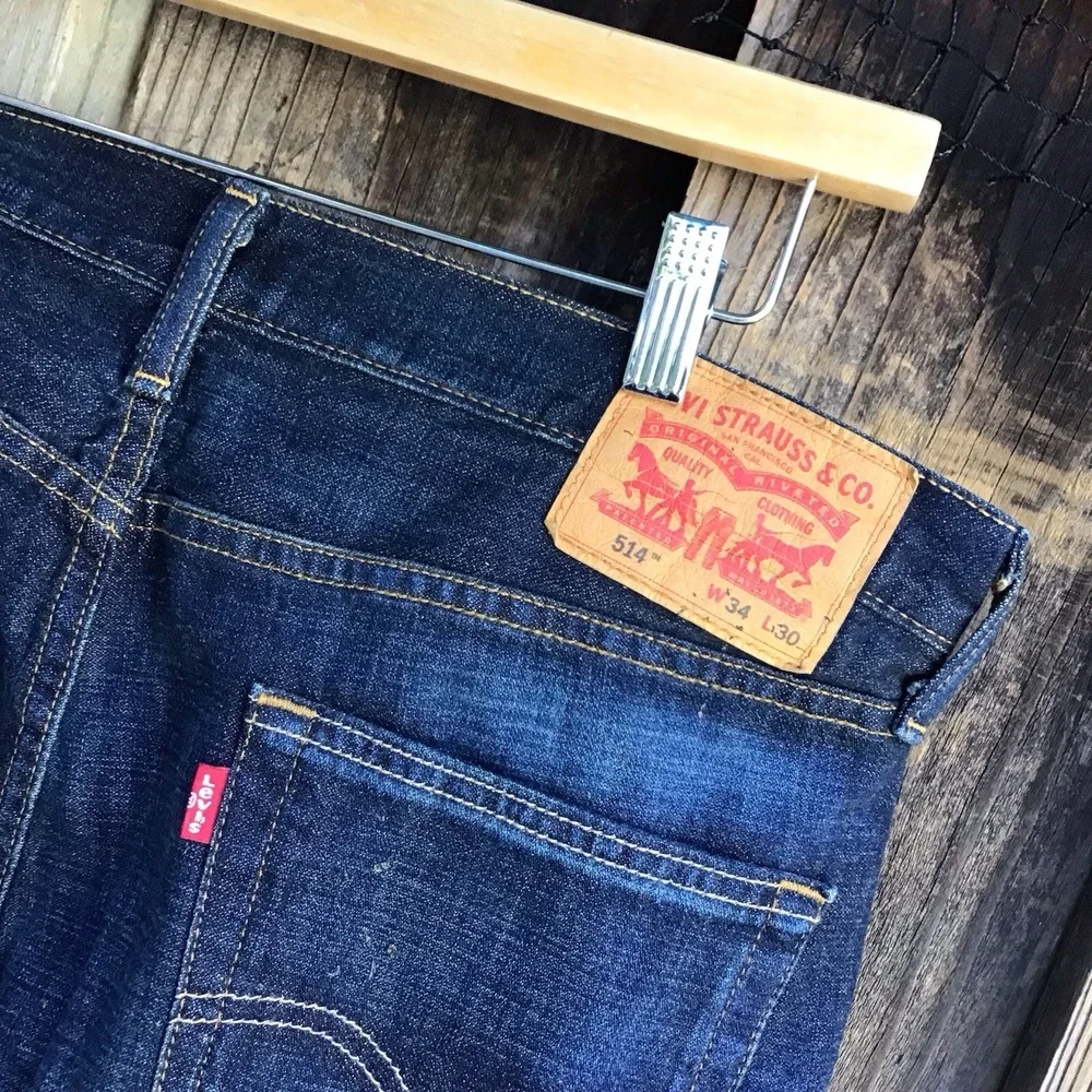 Levi's 514 Custom Distressed Jeans Mens 34 (36x28) Dark Wash Ripped Straight Leg